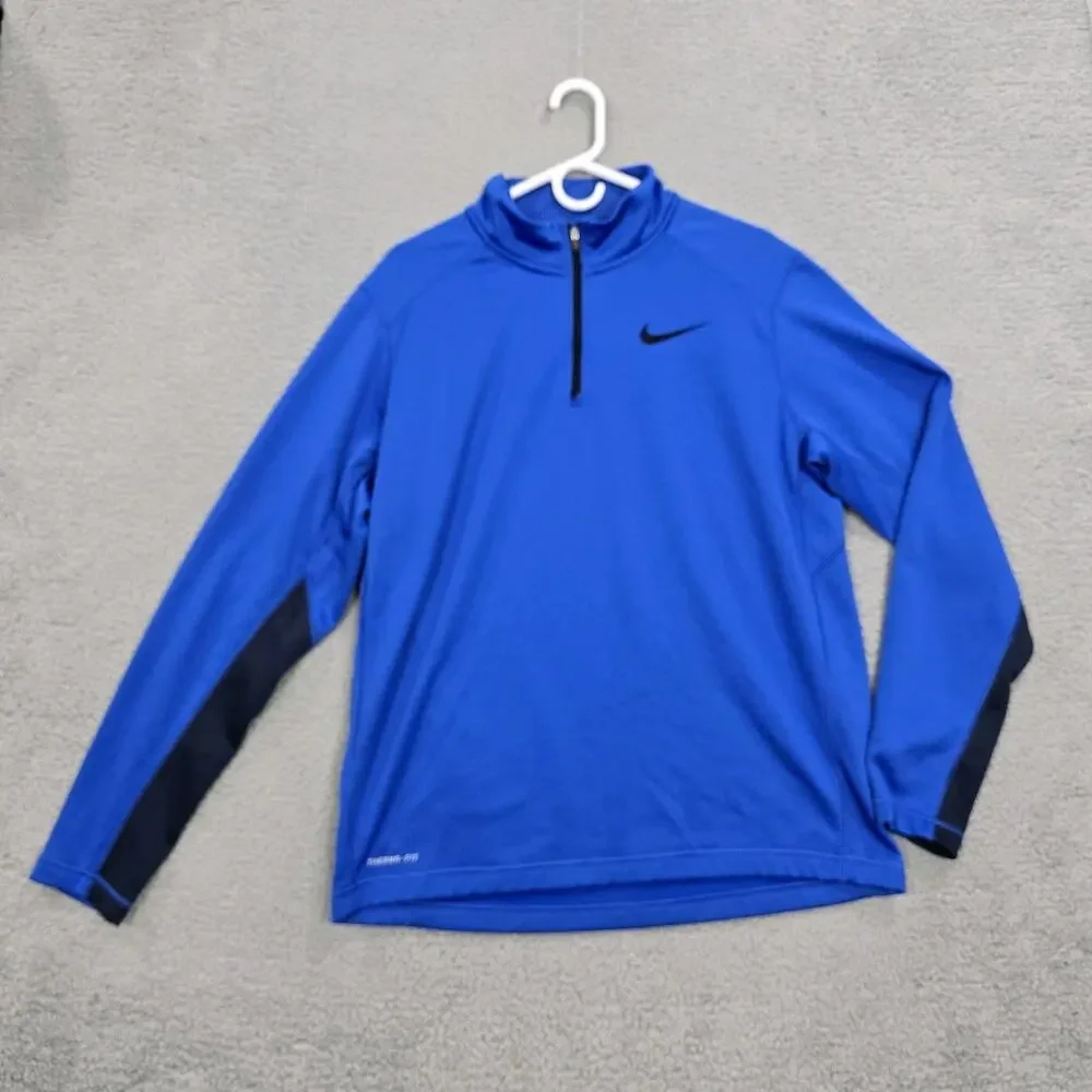 NIKE Pullover Sweatshirt Mens Extra Large Therma Fit Blue 1/4 Zip 715199-480 EUC